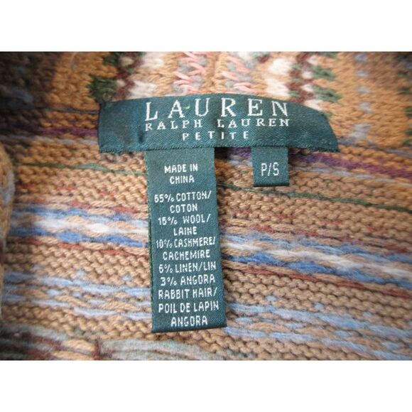 Lauren Ralph Lauren Sweater Womens Small Beige Fair Isle Nordic Cardigan - Picture 6 of 9
